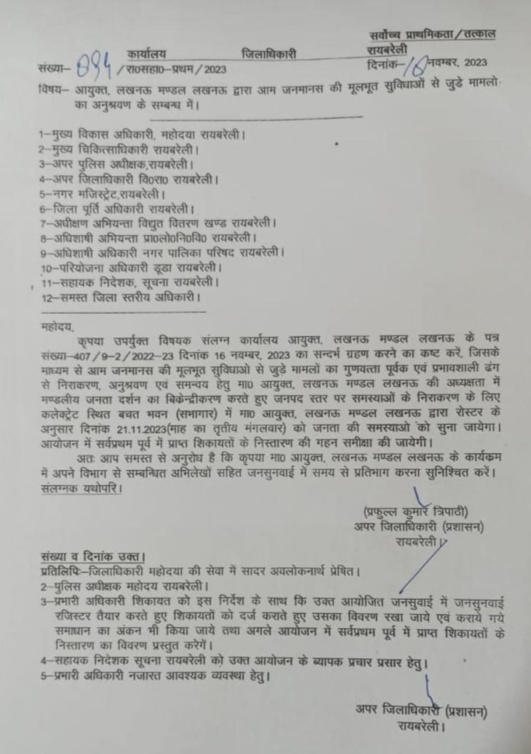 21 नवंबर को मंडलायुक्त आमजन मानस की मूलभूत सुविधाओं पर करेंगे जनसुनवाई